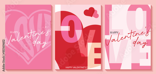Happy Valentine's Day Social Media Post Vector Set - Three Abstract Love-Themed Card Designs.