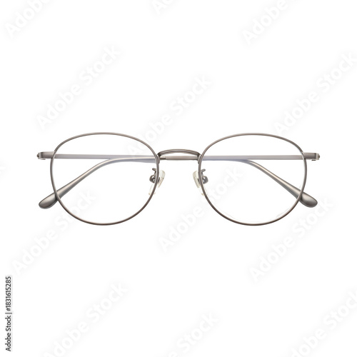 Eyeglasses with thin silver frames on black