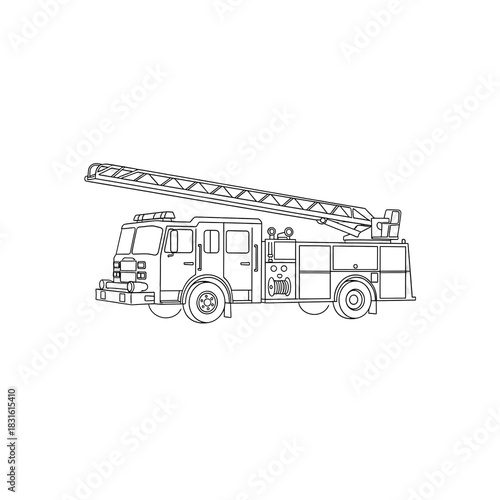 Fire truck ascending ladder silhouette