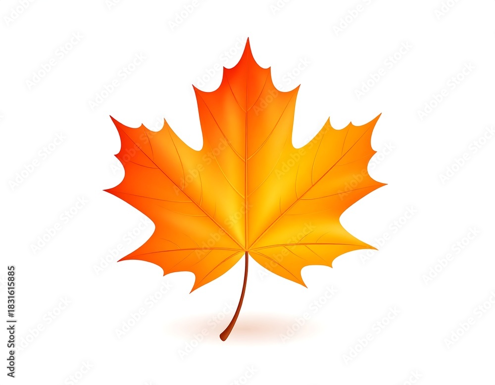 Obraz premium Vibrant, stylized maple leaf with warm orange and yellow hues on white