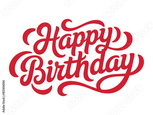 Elegant red script text happy birthday celebration greeting design element
