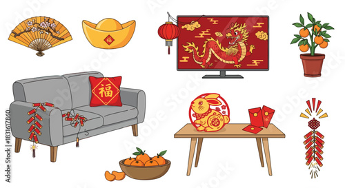 Chinese new year celebration decorations and furniture