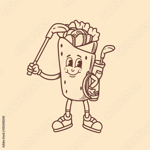 mascot shawarma with golf outfit good for doodle, brand design, logo design, etc