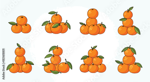 Orange stacks with leaves, various arrangements