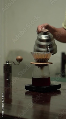 some one brewed coffee on the wood table