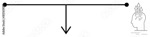 Decision-making process. Arrow indicating direction contrasts with the growth mindset by a head with arrows. Decision-making in leadership, innovation, growth, development, education
