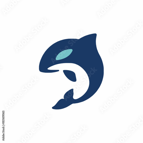 Stylized orca whale logo with blue and white coloring on a white background.