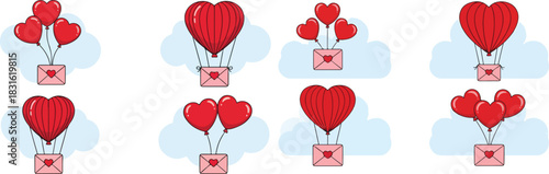 Valentine's day love mail with flying heart balloons
