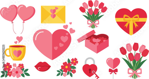 Romantic love symbols vector illustration set design