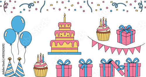 Party celebration vector icon set with birthday element