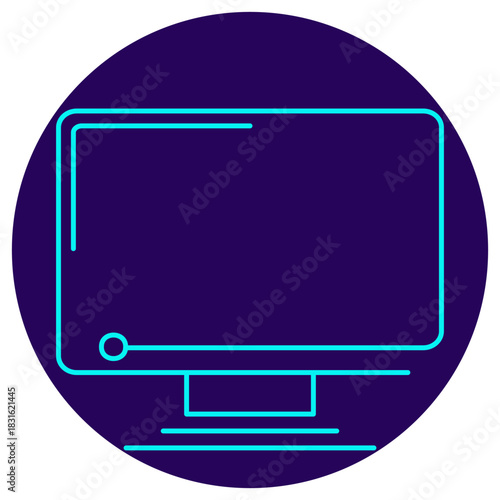 Simple Monitor Display icon. Vector thin line illustration on round dark blue background. Minimalist graphic of a computer screen, symbolizing digital output, user interface or a basic display device