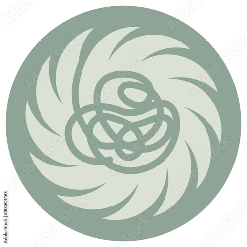 ADHD icon on a round green background. This vector image symbolizes chaotic thinking, impulsivity, and the relentless internal "motor" of attention deficit and hyperactivity disorder