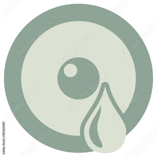 Depression icon on a round green background. Vector symbol of persistent sadness, grief, and melancholy, represented by a single tear from an eye