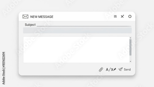 Clean and modern user interface design for a new email message composition window with subject and message fields