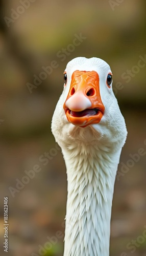 A confused goose looks at the camera with its beak open,  animal,  silly