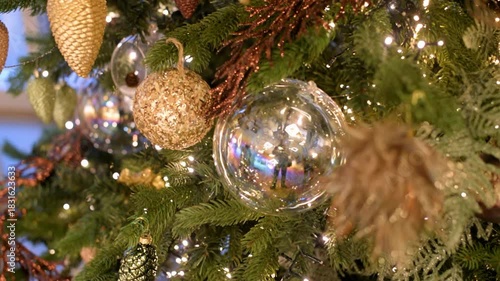 Christmas background-colored toys hang on the Christmas tree
