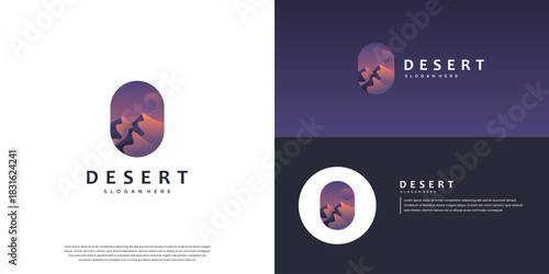Mountain logo with a subtle desert style, late afternoon atmosphere, outdoor adventure, vector graphic design.