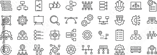 Workflow and Process Line Icon set – Business, Chart, Management, Strategy, and Success Symbol in Outline style