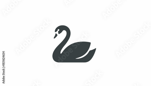 A simple, elegant dark grey silhouette of a swan with its neck gracefully curved, facing left, on a plain white background.