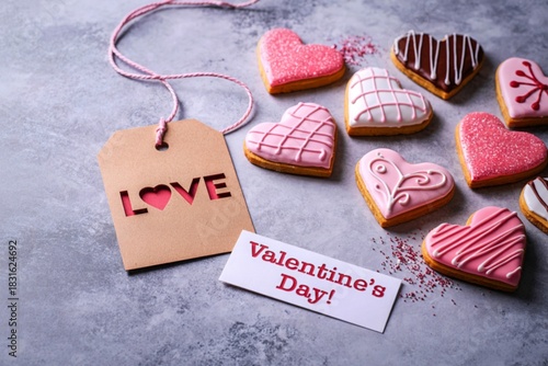 Heart shaped cookies and love tag for valentine s day celebration