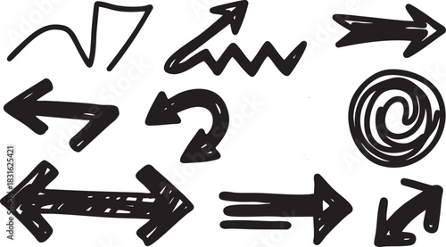 Hand-Drawn Arrow Clipart: Black Sketch Arrows, Curved Doodle & Directional Arrow Graphics