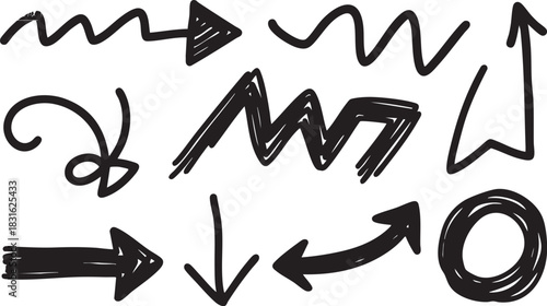 Hand-Drawn Arrow Clipart: Black Sketch Arrows, Curved Doodle & Directional Arrow Graphics