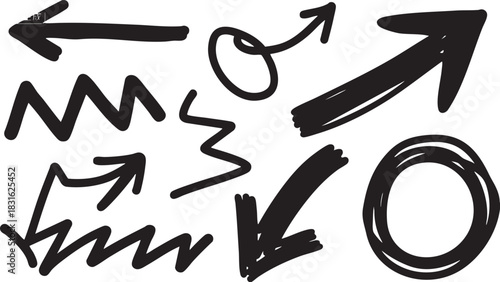 Hand-Drawn Arrow Clipart: Black Sketch Arrows, Curved Doodle & Directional Arrow Graphics