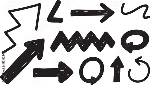 Hand-Drawn Arrow Clipart Set: Black Sketch Arrows, Directional Doodle Arrow Designs