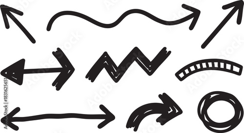 Hand-Drawn Arrow Clipart Set: Black Sketch Arrows, Directional Doodle Arrow Designs