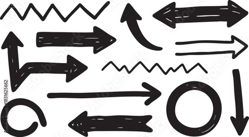 Hand-Drawn Arrow Clipart Set: Black Sketch Arrows, Directional Doodle Arrow Designs