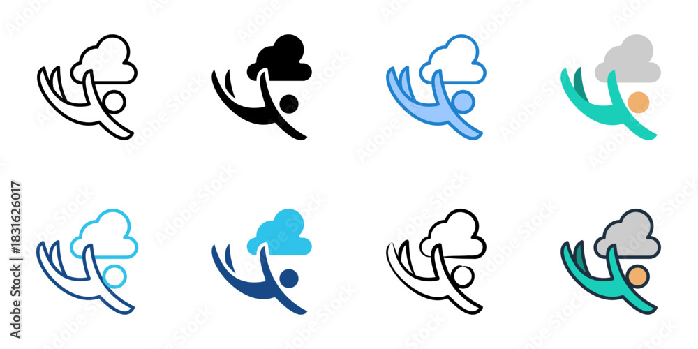 Fototapeta premium Skydiving icon set multiple style vector collection. Editable Stroke 