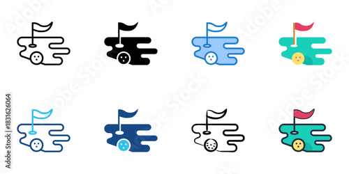 Golf course icon set multiple style vector collection. Editable Stroke
