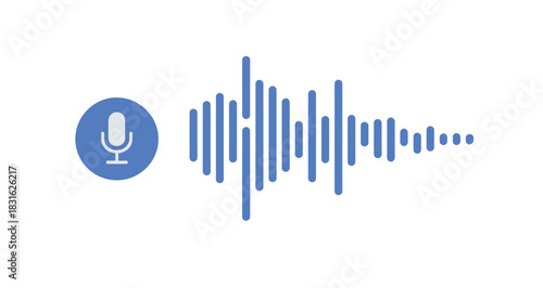 A microphone icon and a visual representation of a sound wave are displayed against a white background, symbolizing audio recording and sound analysis.