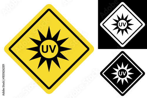 Ultraviolet Radiation Hazard Warning Sign Indicating Sun Safety Precautions and Skin Protection from Harmful Rays, a Critical Public Health Awareness Symbol for Outdoor Activities