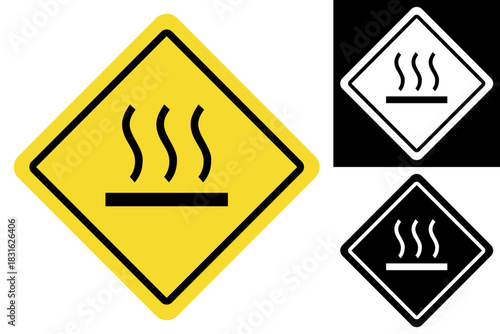 Caution hot surface warning sign icon, vector illustration of a heat hazard symbol for industrial safety, public awareness, and general safety notifications