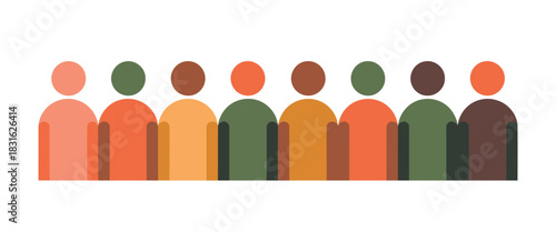 A diverse group of abstract people stand together in a row, representing unity and community.