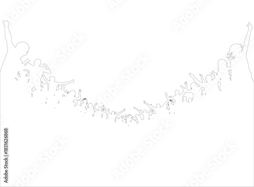 Contour of fans, cheerful crowd people, sport event. Vector illustration
