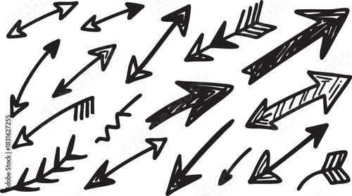 Hand-Drawn Arrow Clipart Set: Black Sketch Arrows, Directional Doodle Arrow Designs