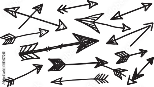 Hand-Drawn Arrow Clipart Set: Black Sketch Arrows, Directional Doodle Arrow Designs