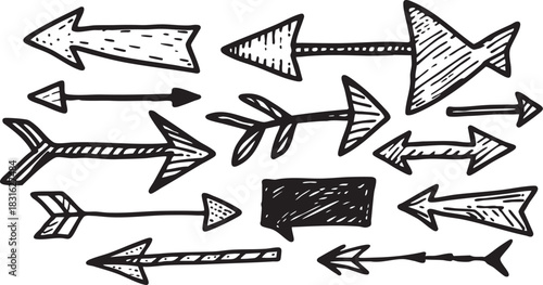 Hand-Drawn Arrow Clipart: Black Sketch Arrows, Curved Doodle & Directional Arrow Designs