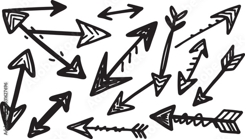 Hand-Drawn Arrow Clipart: Black Sketch Arrows, Curved Doodle & Directional Arrow Designs