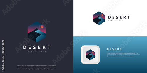 mountain logo at night, beauty, desert style, outdoor symbol, design template illustration.