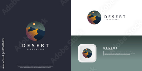 desert landscape, mountain peak, symbol of the great outdoors, graphic design template.