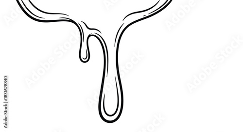 Simple black and white line art drawing of a sticky liquid like slime or honey dripping down from the top.