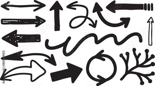 Hand-Drawn Arrow Clipart: Black Sketch Arrows, Curved Doodle & Directional Arrow Designs