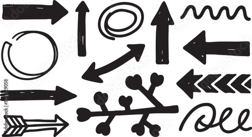 Hand-Drawn Arrow Clipart: Black Sketch Arrows, Curved Doodle & Directional Arrow Designs