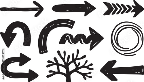 Hand-Drawn Arrow Clipart: Black Sketch Arrows, Curved Doodle & Directional Arrow Designs
