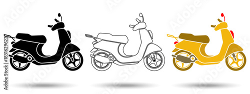Scooter icon. Scooter icon on a white background, isolated. The icon has three uses in applications and websites. Vector illustration. Scooter icon on a white background.