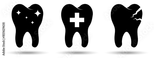 Set tooth icon. Set tooth icon on a white background, isolated. The icon has three uses in applications and websites. Vector illustration. Set tooth icon on a white background.