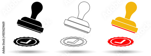 Rubber stamp icon. Rubber stamp icon on a white background, isolated. The icon has three uses in applications and websites. Vector illustration. Rubber stamp icon on a white background.